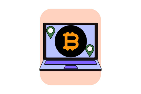 Laptop Bit Coin Location Color Outline – A Graphics Freebie for Smart Digital Sellers